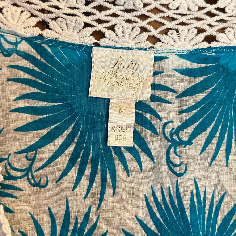 Milly Aster Print Polynesian Dress in Aqua & White Size Large - Picture 7 of 10